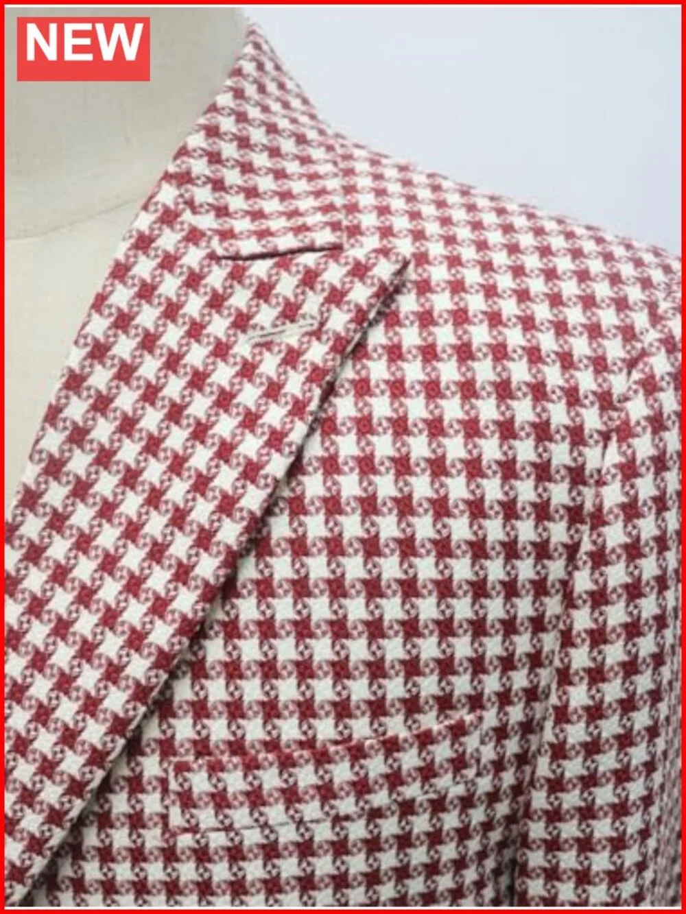 Men's Houndstooth Double Breasted Suit Jacket Slim Fit Tuxedo Coat